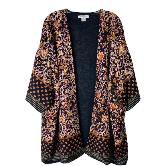 Liz Claiborne black purple floral preppy office open kaftan kimono top 3X - Picture 1 of 7